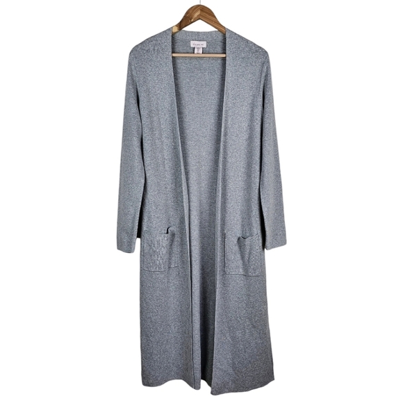 If It Were Me Cotton Cardigan Large Gray Coatigan Lingline Duster Quiet Luxury - Picture 13 of 13